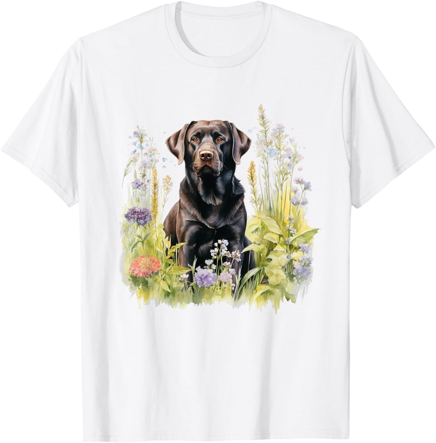 Floral Wildflower Dog Black Labrador Retriever T-Shirt - T-Shirt | White