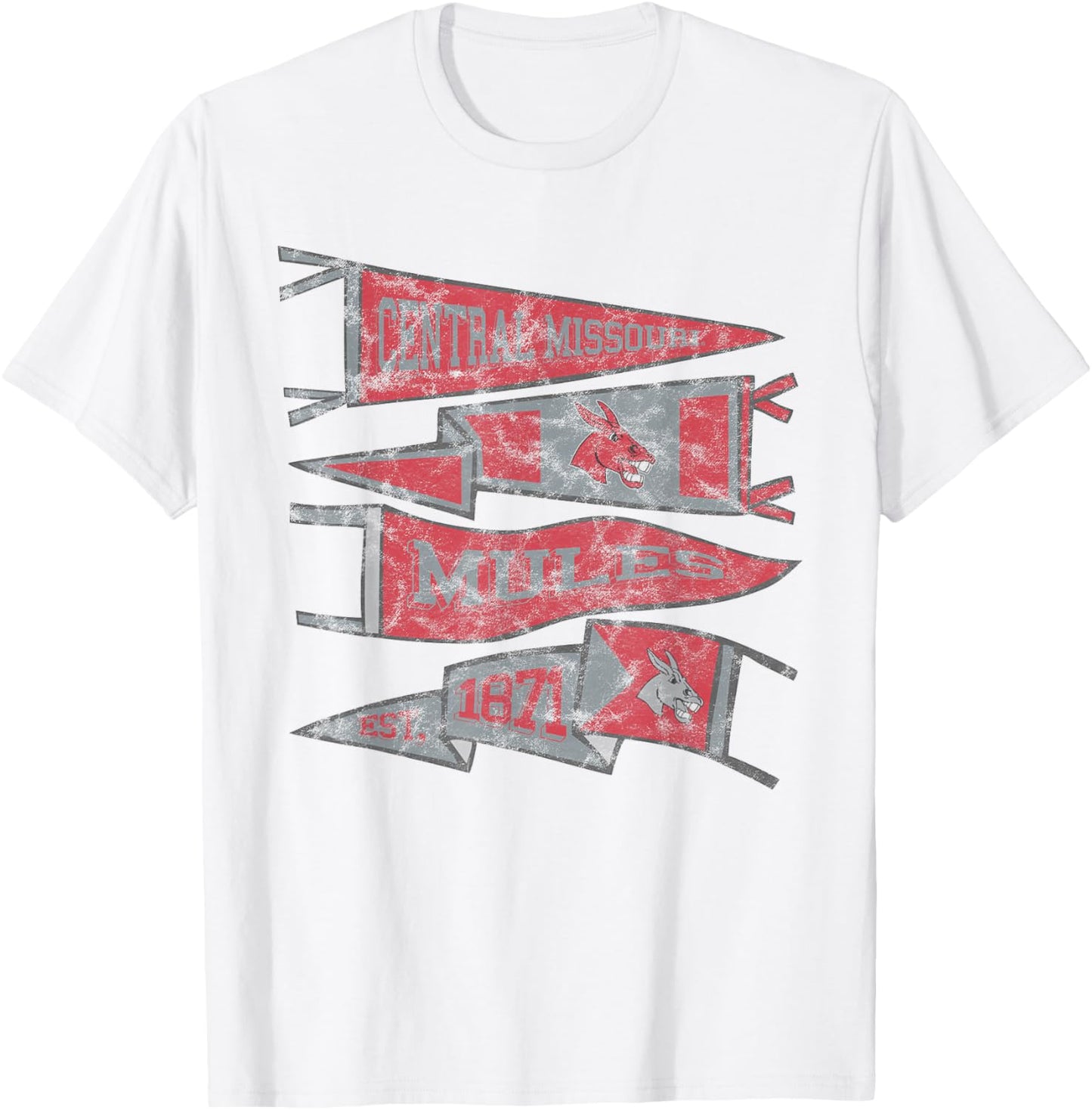 University of Central Missouri UCM Mules Distressed Pennants T-Shirt - T-Shirt | White