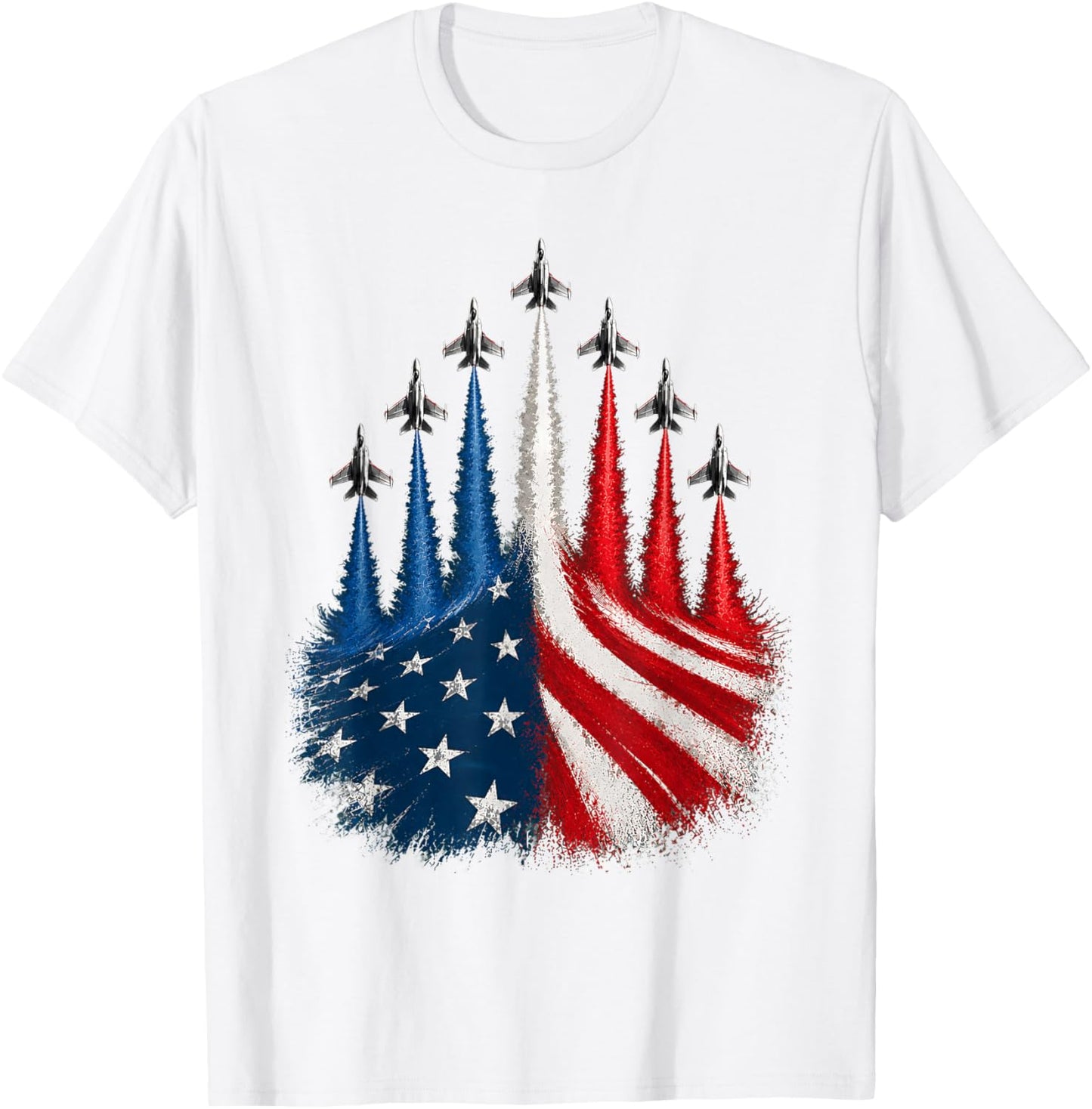 Fighter Jet American Flag 4th July Patriotic Red White Blue T-Shirt - T-Shirt | White