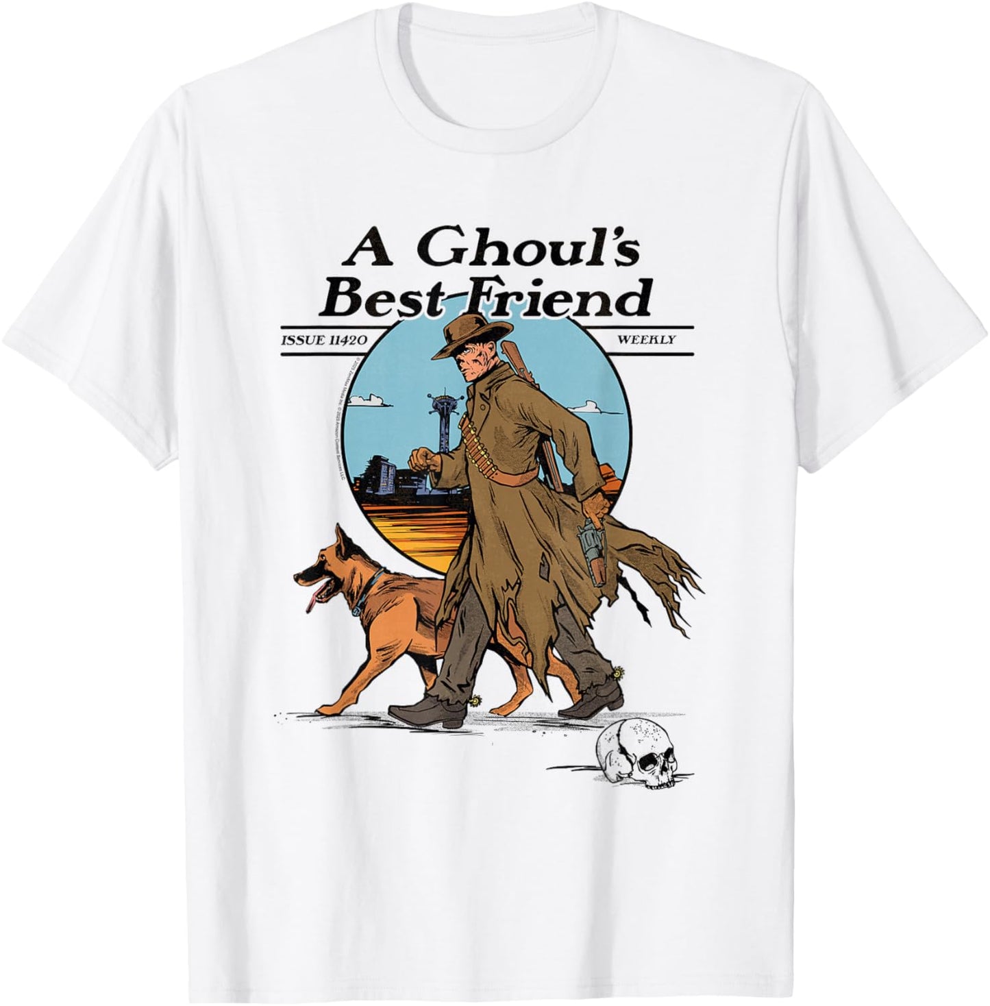 Fallout A Ghoul's Best Friend Illustrated Magazine Cover TV T-Shirt - T-Shirt | White