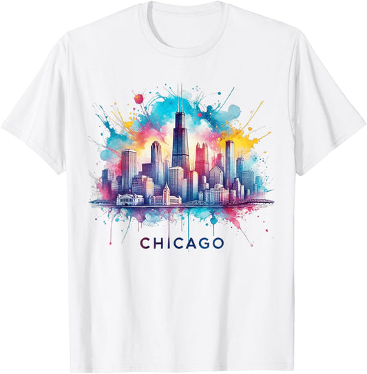 Vintage Chicago Illinois City Skyline Shirt Women Girls T-Shirt - T-Shirt | White