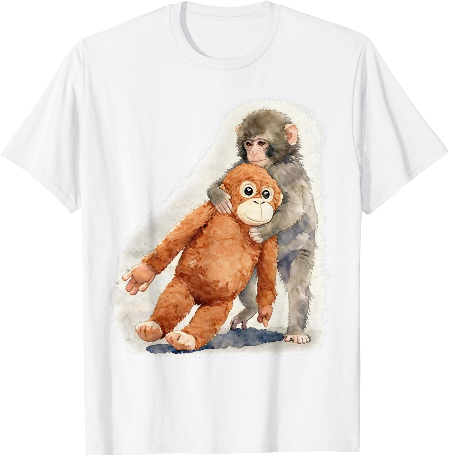Punch – Cute Baby Monkey & Orangutan Stuffed Toy Watercolor T-Shirt - T-Shirt | White