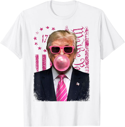 Donald Trump Pink Bubblegum Satire - Pop Art with USA Flag T-Shirt - T-Shirt | White
