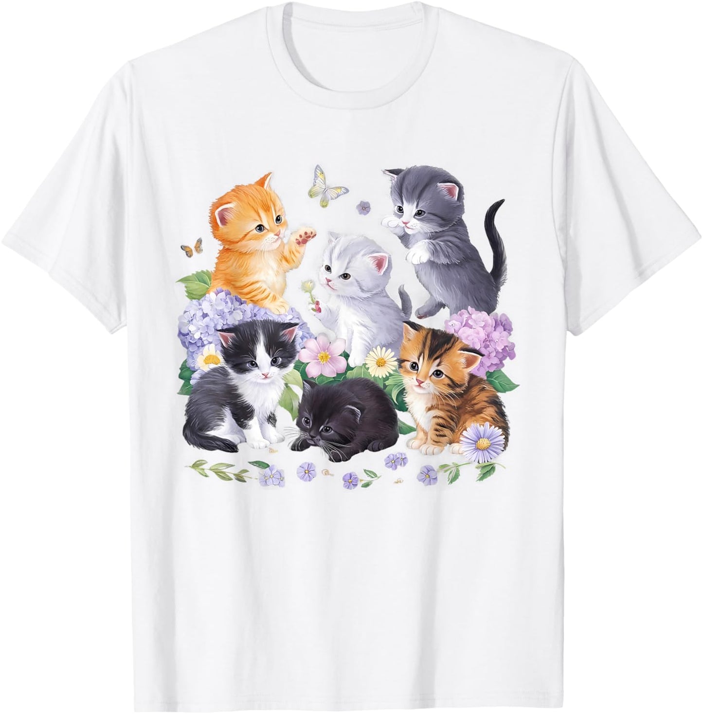 Cute Cat With Flowers For Cat Lovers Girl Women T-Shirt - T-Shirt | White