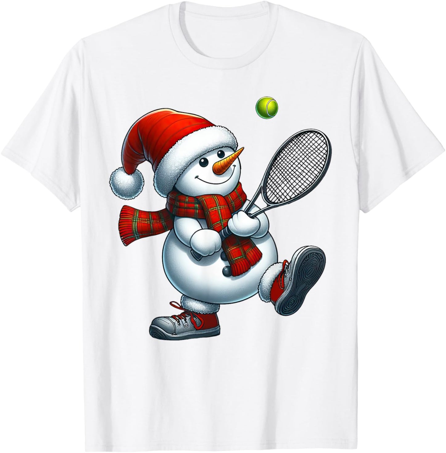 Tennis Snowman Santa Hat Christmas Xmas Boys Girls Kids T-Shirt - T-Shirt | White