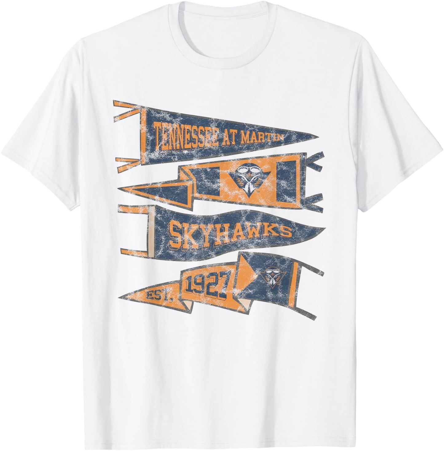 UT Martin Skyhawks Distressed Pennants T-Shirt - T-Shirt | White