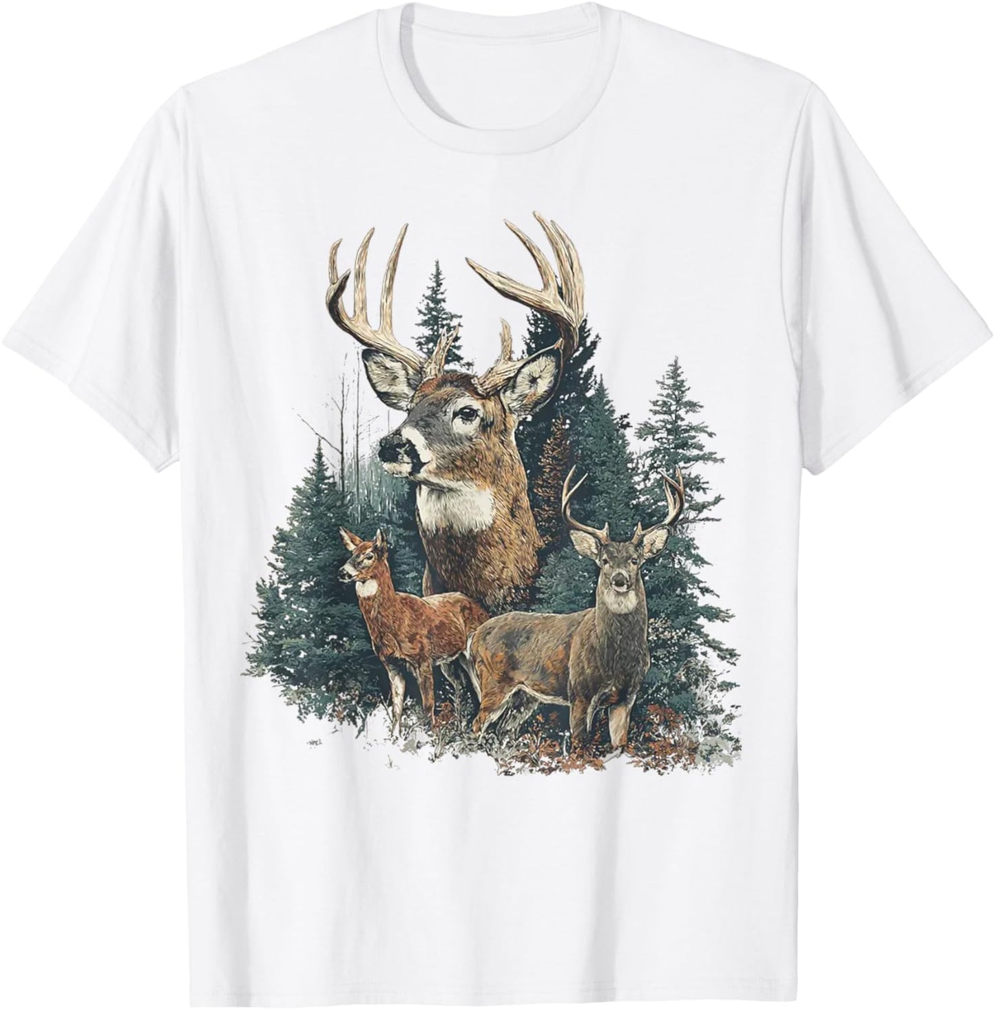 Vintage Deer 90s Graphic Style Hunter Deer Faded Nature T-Shirt - T-Shirt | White