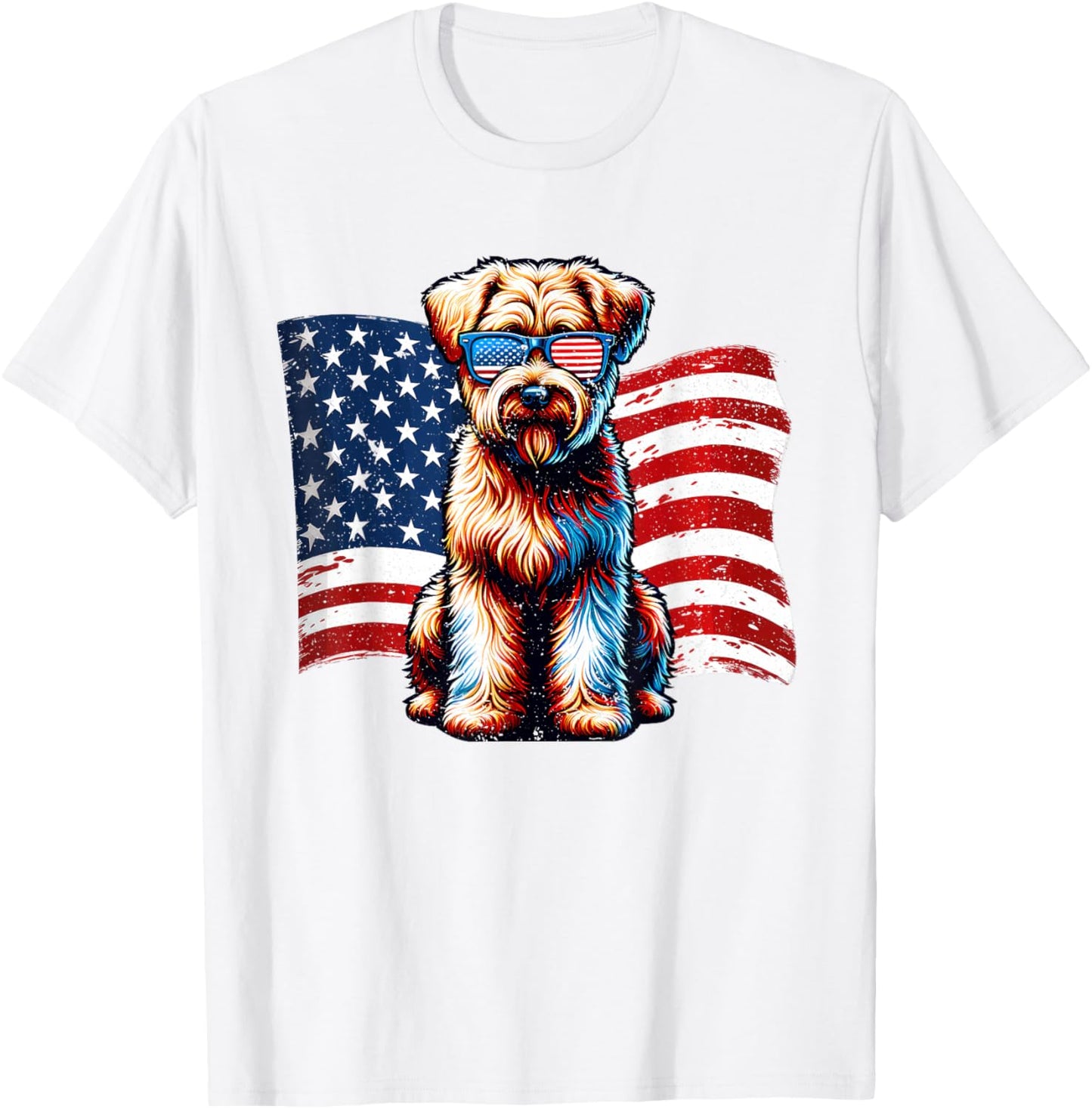 Soft coated Wheaten Terrier USA Flag Sunglasses Patriotic T-Shirt - T-Shirt | White