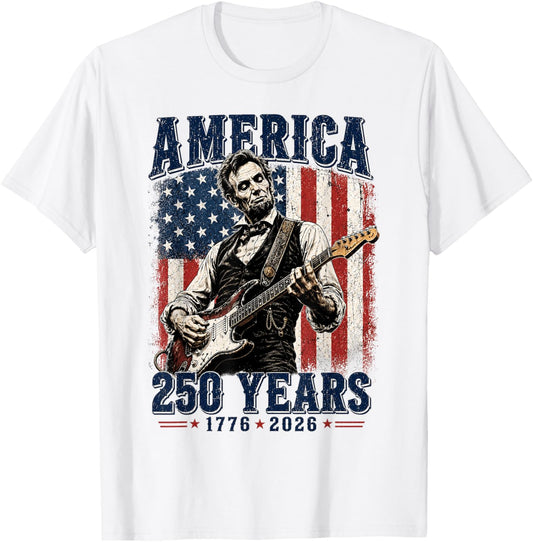 Vintage Abraham Lincoln Abe Lincoln Playing Guitar 250 Years T-Shirt - T-Shirt | White