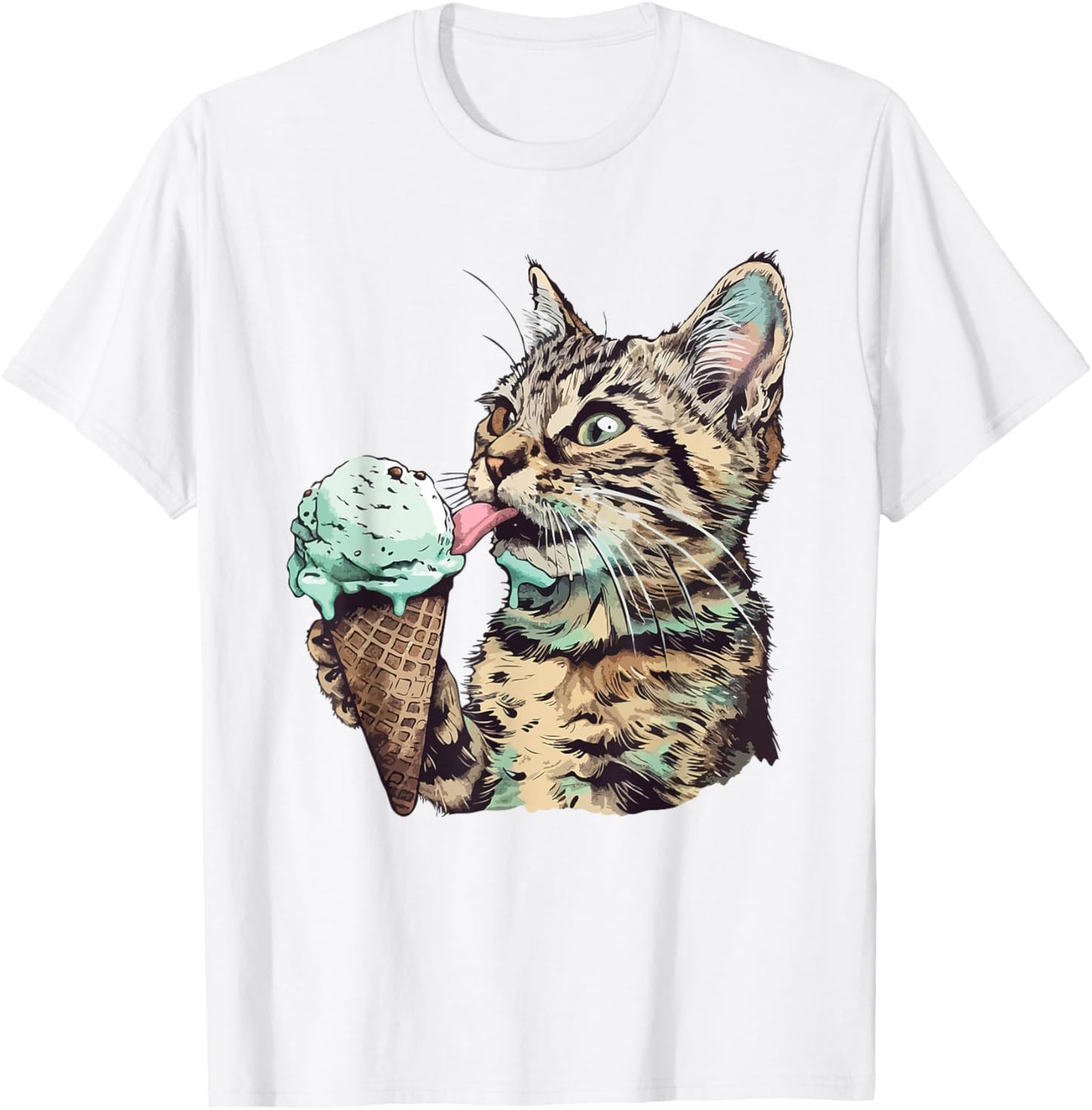 Funny Cat Eating Mint chocolate chip ice cream Cat Ice Cream T-Shirt - T-Shirt | White