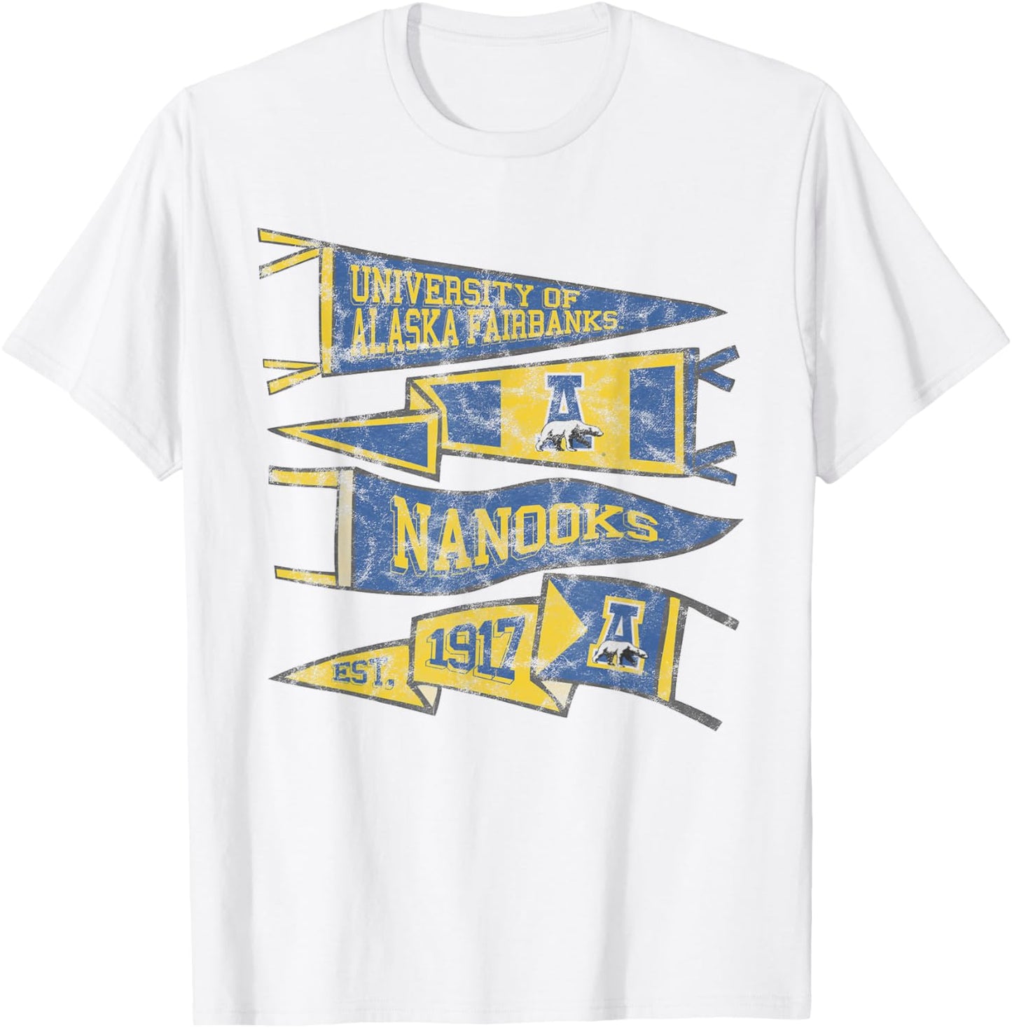 University of Alaska-Fairbanks Nanooks Distressed Pennants T-Shirt - T-Shirt | White