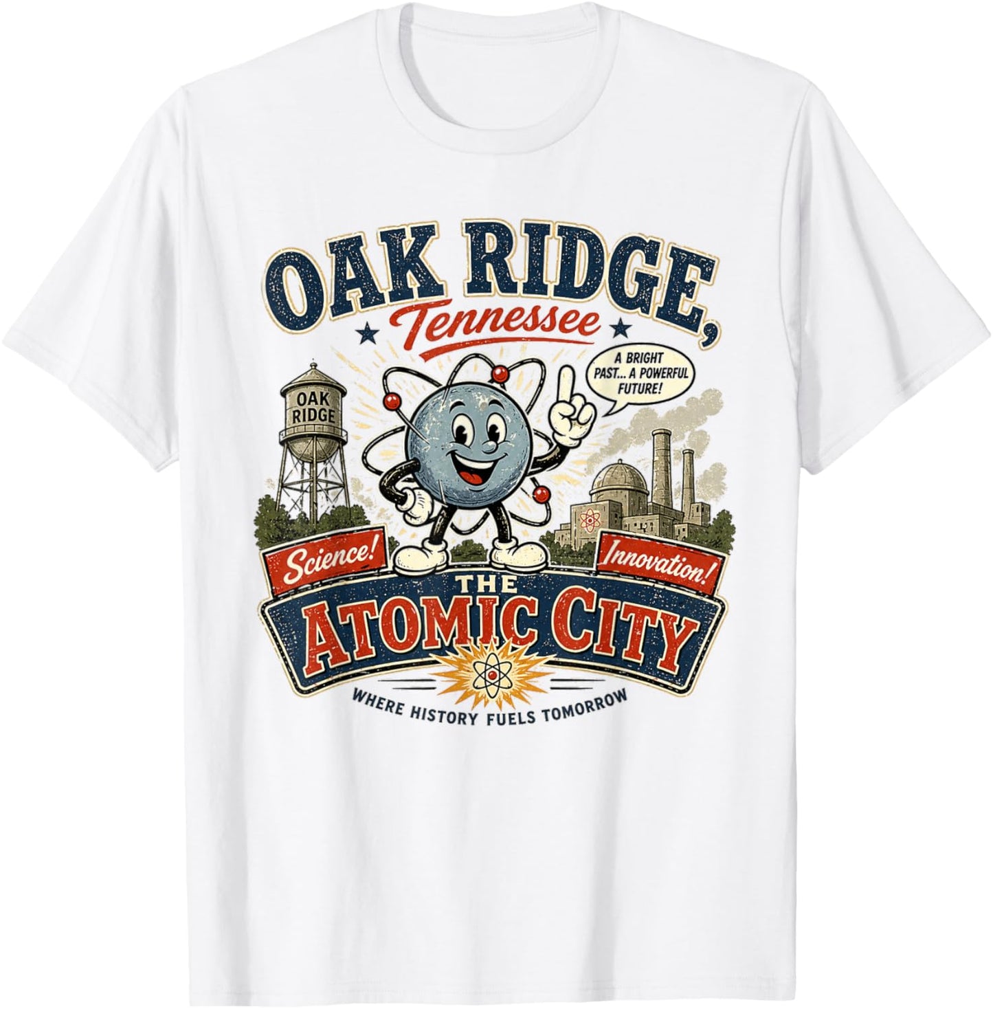 Oak Ridge, TN - The Atomic City - Vintage Mascot Logo T-Shirt - T-Shirt | White