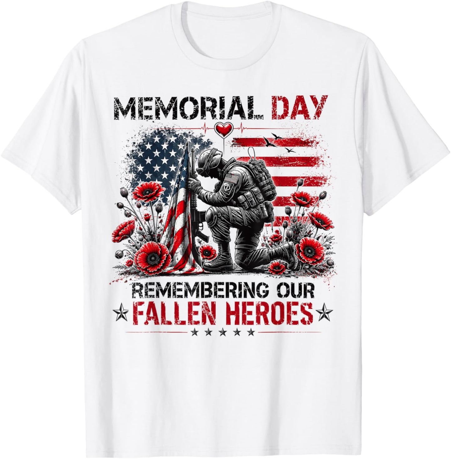 Memorial Day Remembering Our Fallen Heroes Patriotic Us Flag T-Shirt - T-Shirt | White