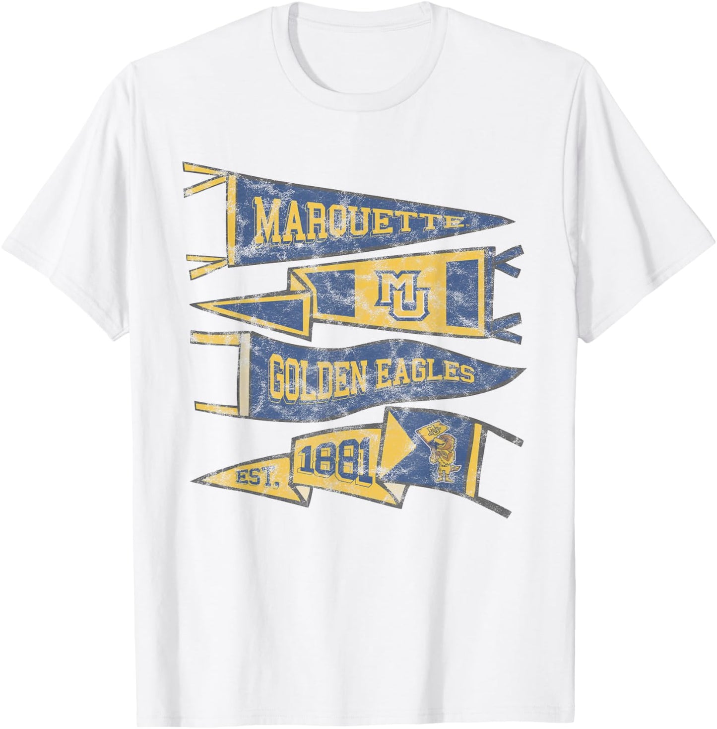 Marquette University Golden Eagles Distressed Pennants T-Shirt - T-Shirt | White