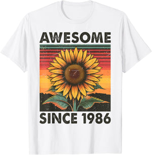 40 Years Old Gift Awesome Since 1986 Sunflower 40th Birthday T-Shirt - T-Shirt | White