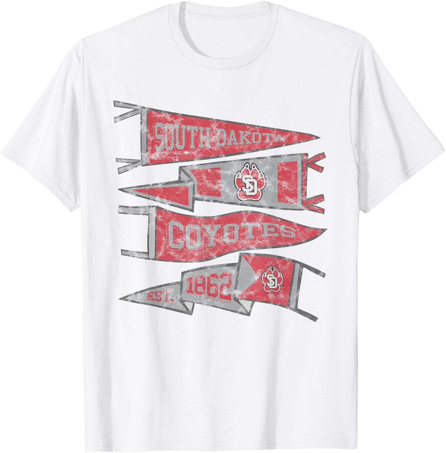 University of South Dakota USD Coyotes Distressed Pennants T-Shirt - T-Shirt | White