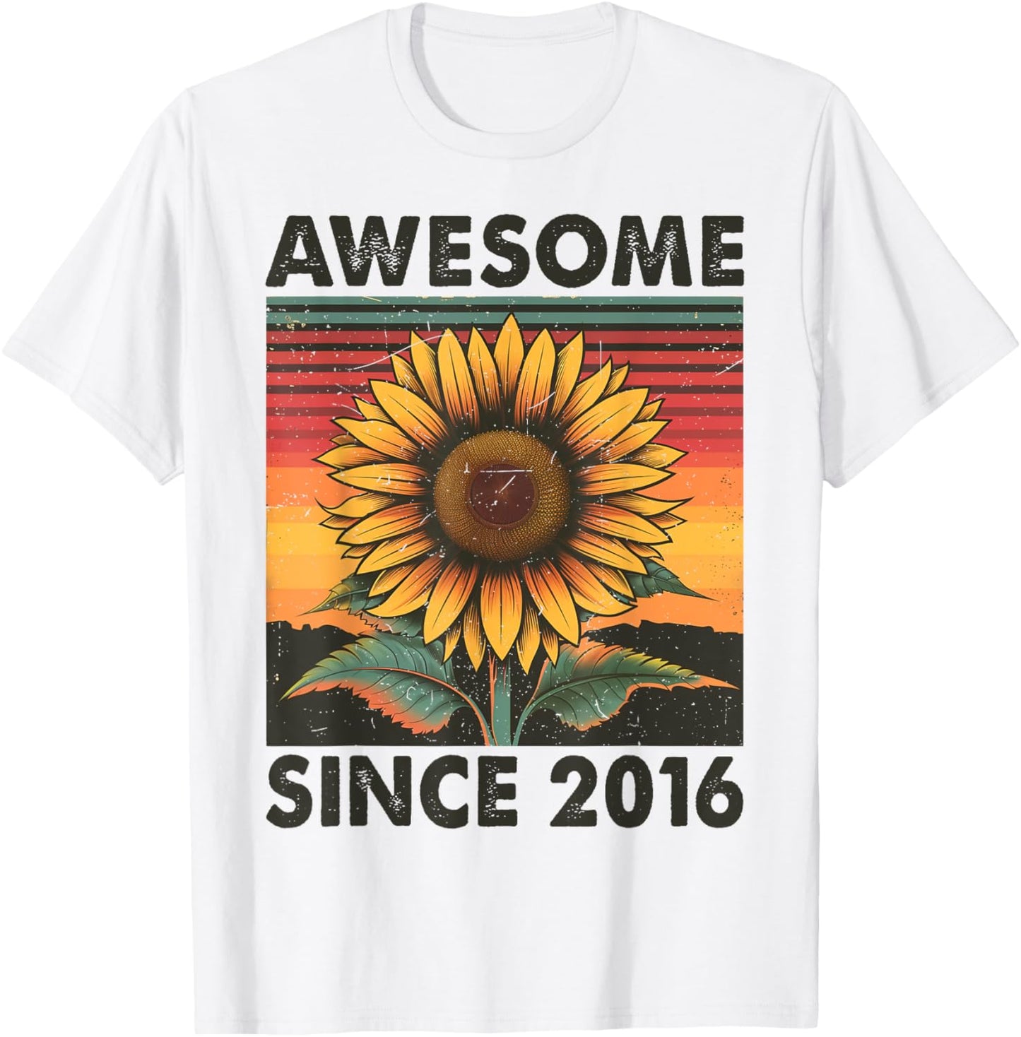 8 Years Old Gift Awesome Since 2016 Sunflower 8th Birthday T-Shirt - T-Shirt | White