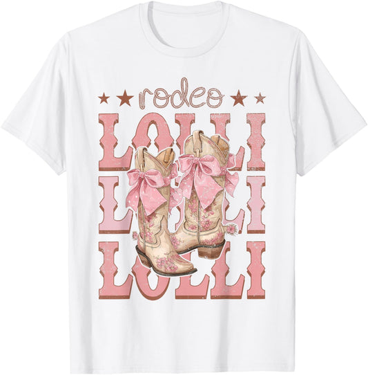 Rodeo Lolli Pink Boots Coquette Cow-Girl Birthday Party T-Shirt - T-Shirt | White