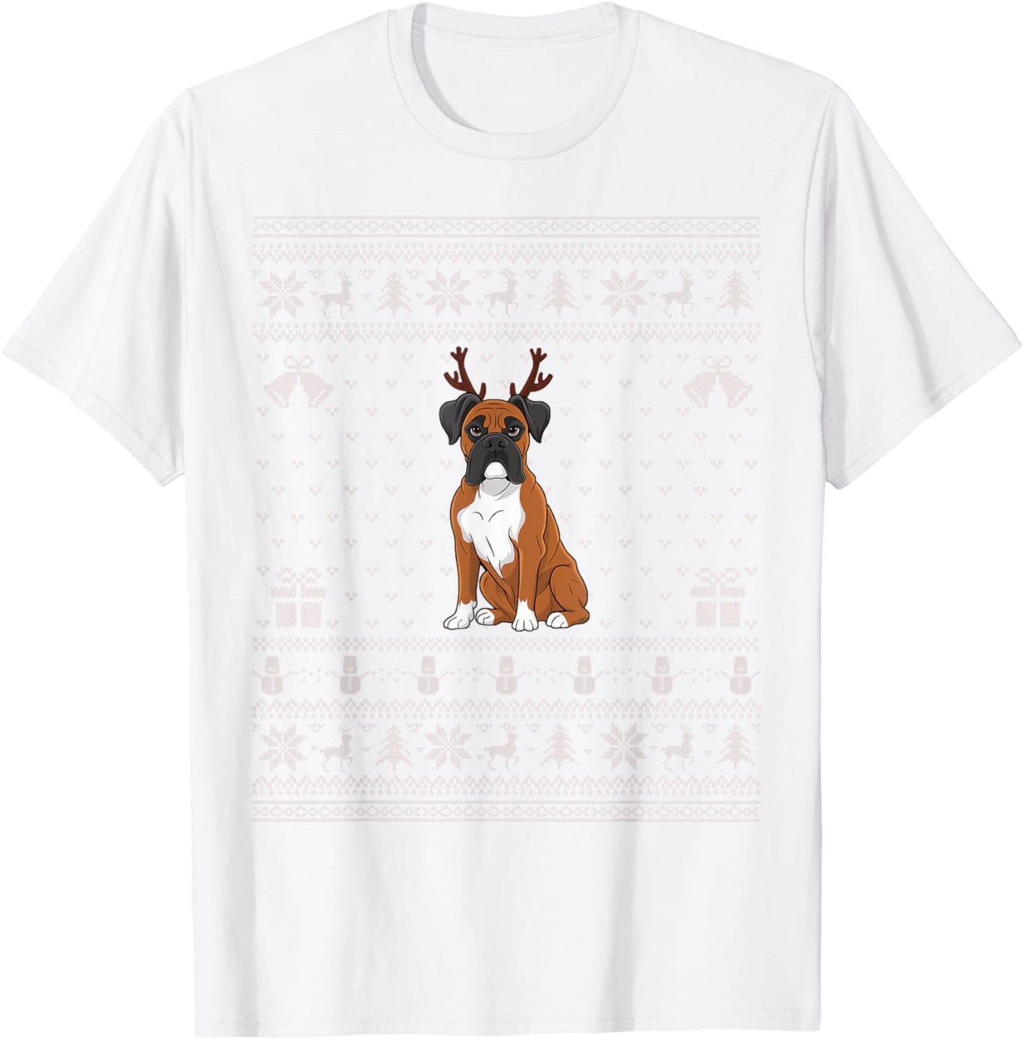 Ugly Xmas Sweater Style Boxer Dog Reindeer Christmas Women Kids T-Shirt - T-Shirt | White