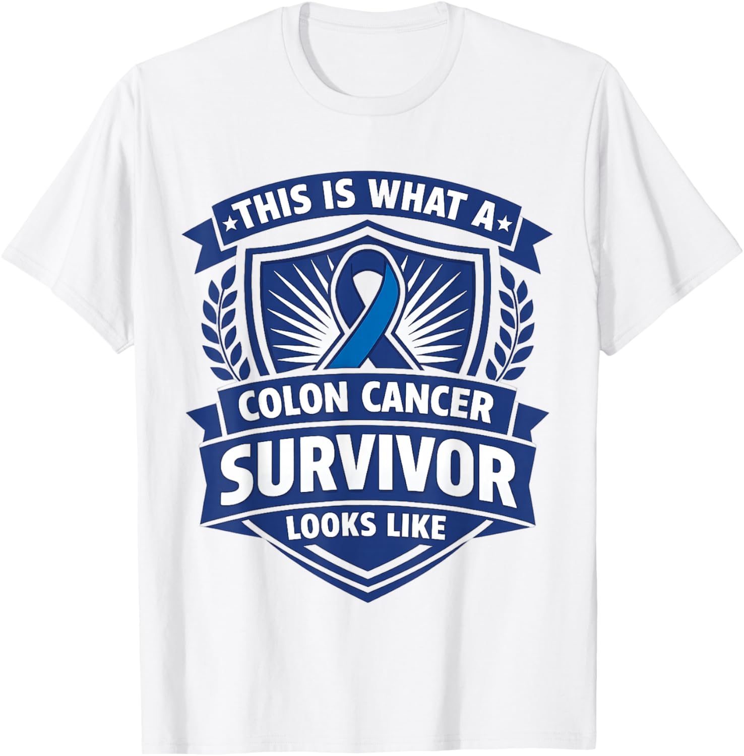 Colon Cancer Survivor Awareness Blue Support Ribbon T-Shirt - T-Shirt | White