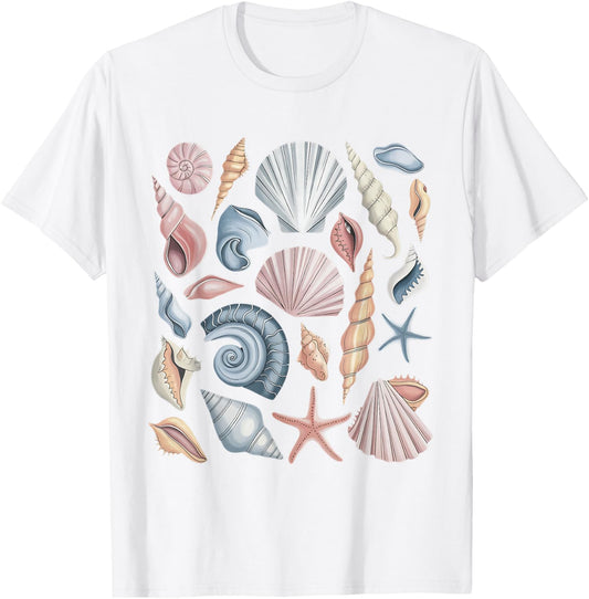 Beachy Seashell Coastal Grandma Starfish Ocean Cottagecore T-Shirt - T-Shirt | White