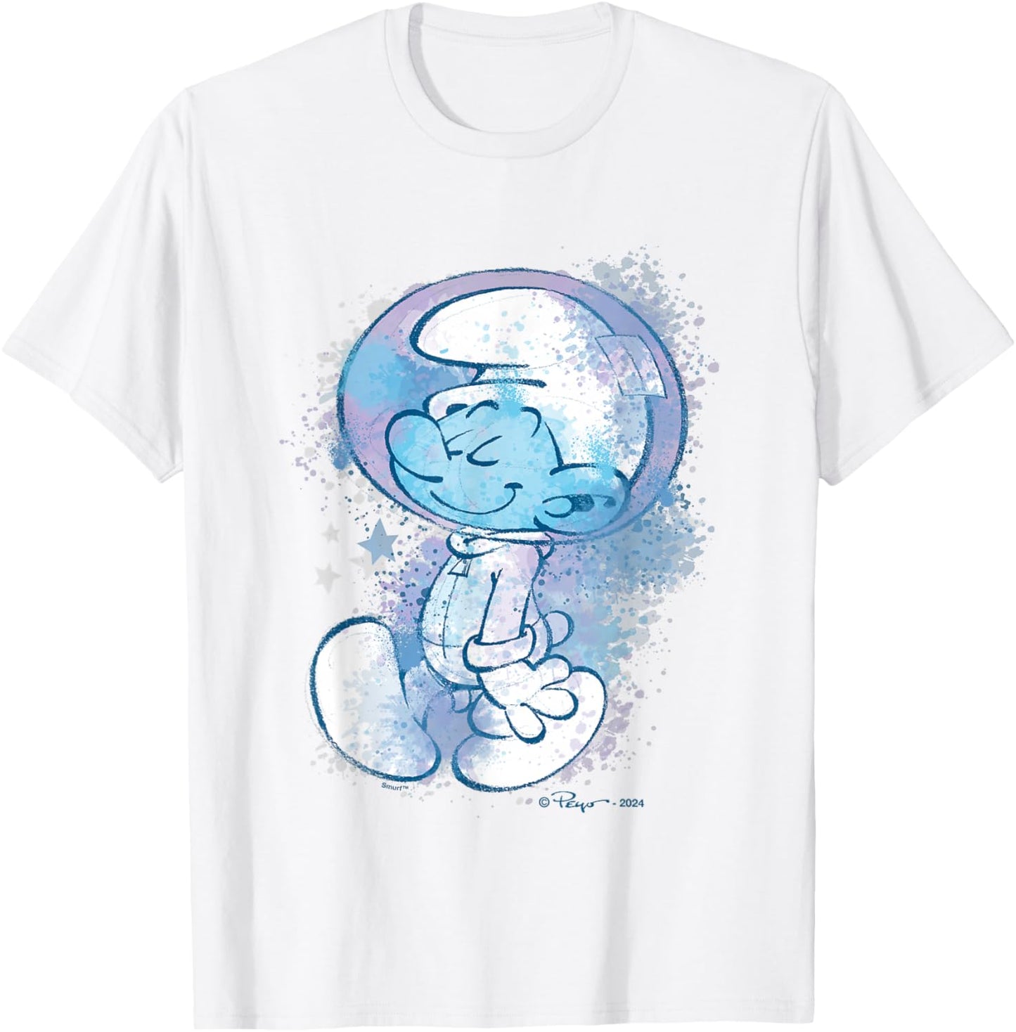 The Smurfs Cute Smurf Astronaut Paint Splash Chest Portrait T-Shirt - T-Shirt | White