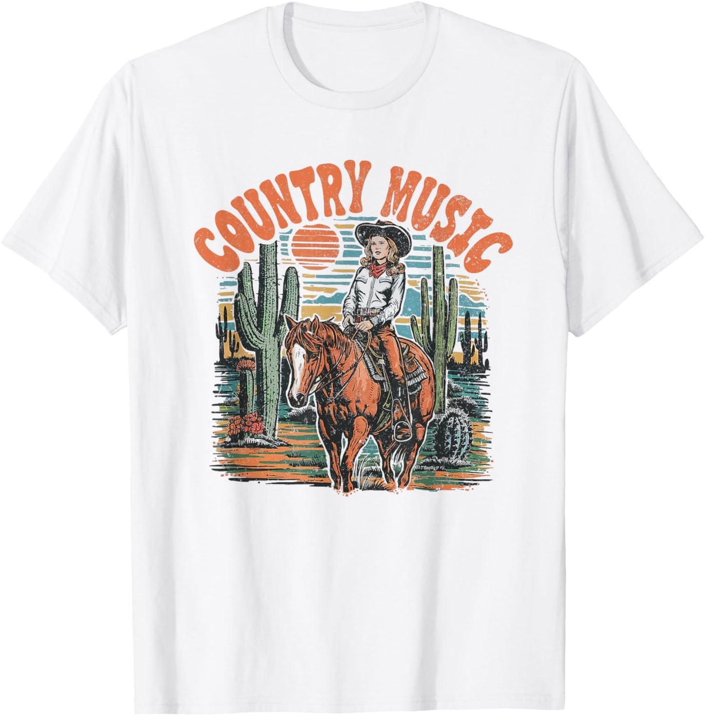 Cowgirl Horseback Western Life Rodeo Country Music T-Shirt - T-Shirt | White