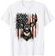 Deer Hunting American Flag Whitetail Buck Antlers T-Shirt - T-Shirt | White