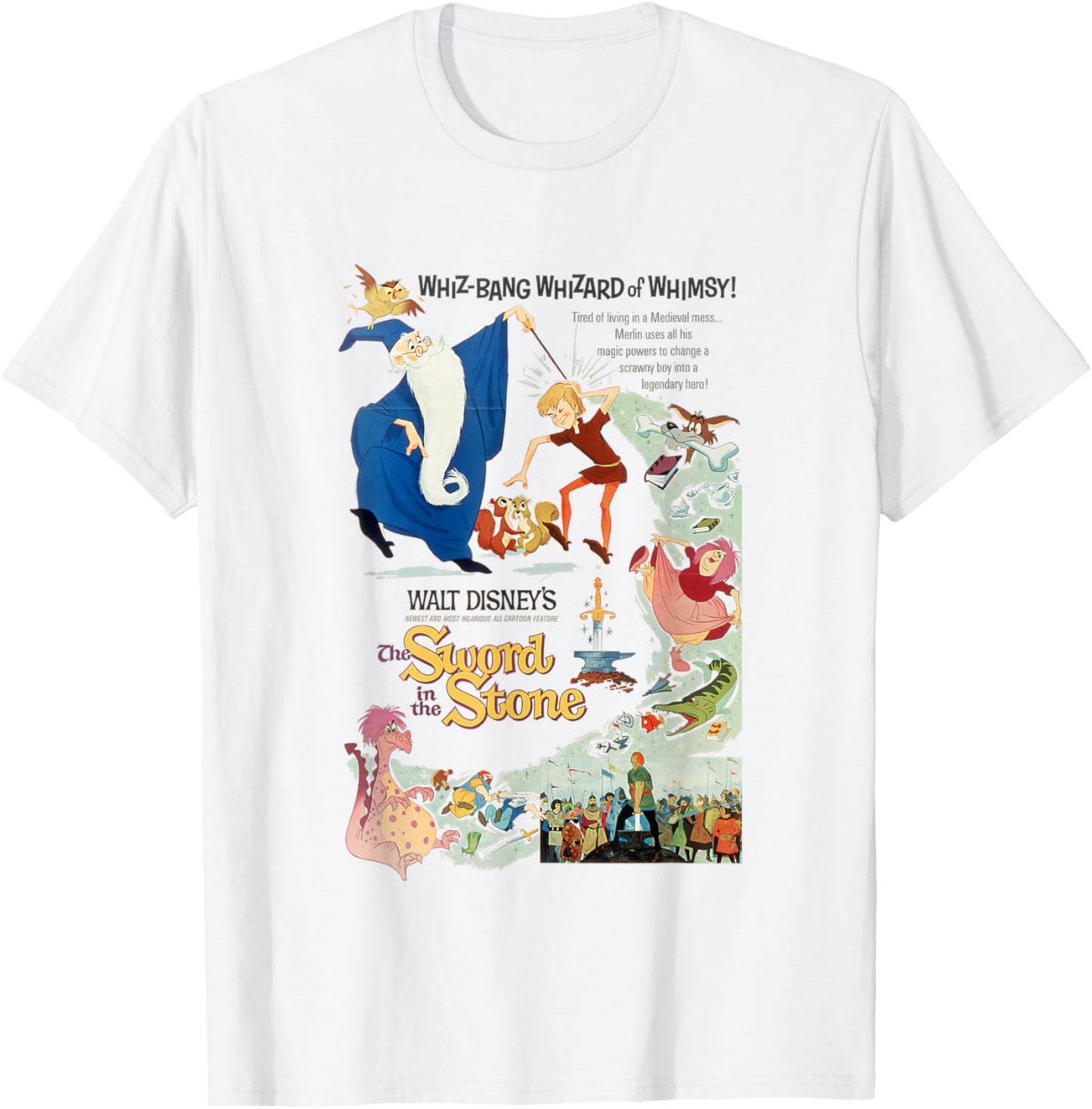 Disney The Sword in The Stone Iconic Retro Big Chest Poster T-Shirt - T-Shirt | White
