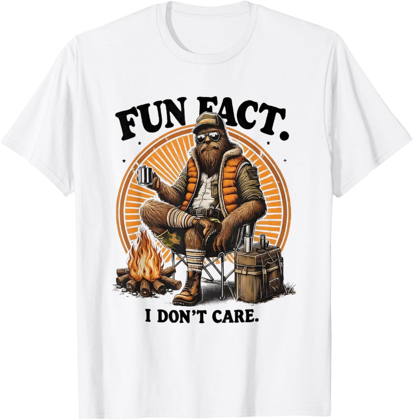 Fun Fact I Dont Care Hiking Bigfoot Sasquatch Funny T-Shirt - T-Shirt | White