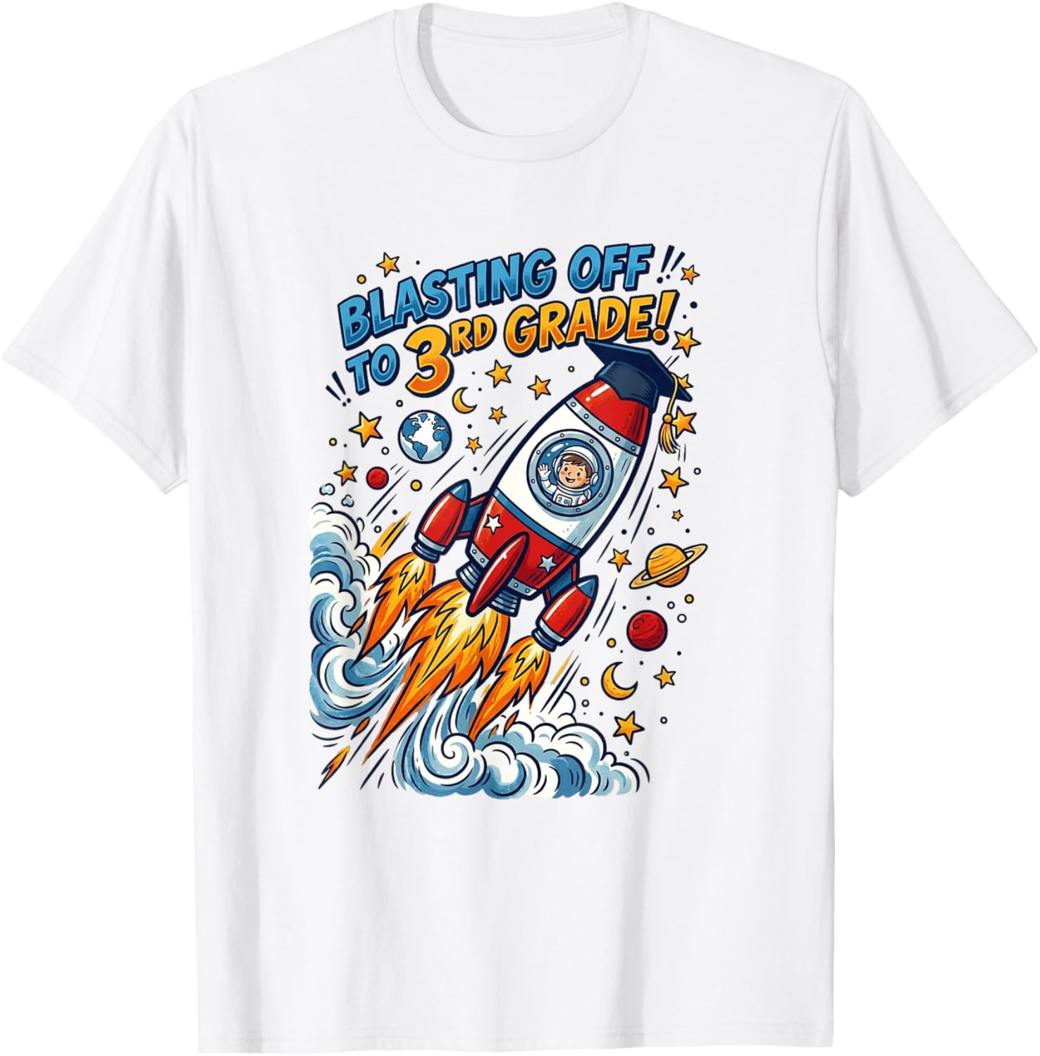 Blasting Off to 3rd Grade Rocket Second Grade Graduation T-Shirt - T-Shirt | White