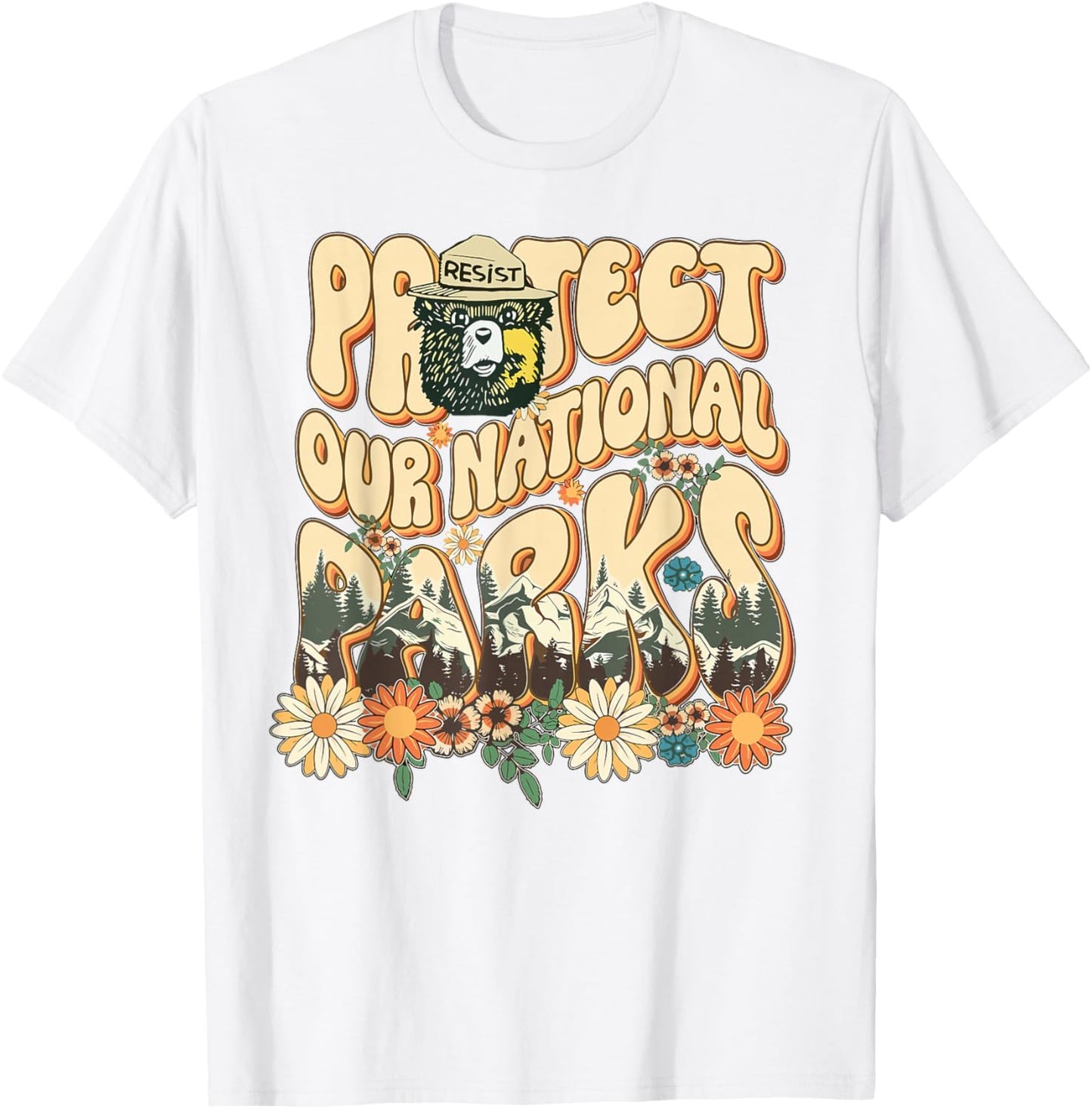 Floral Protect Our National Parks Retro Nature Conservation T-Shirt - T-Shirt | White