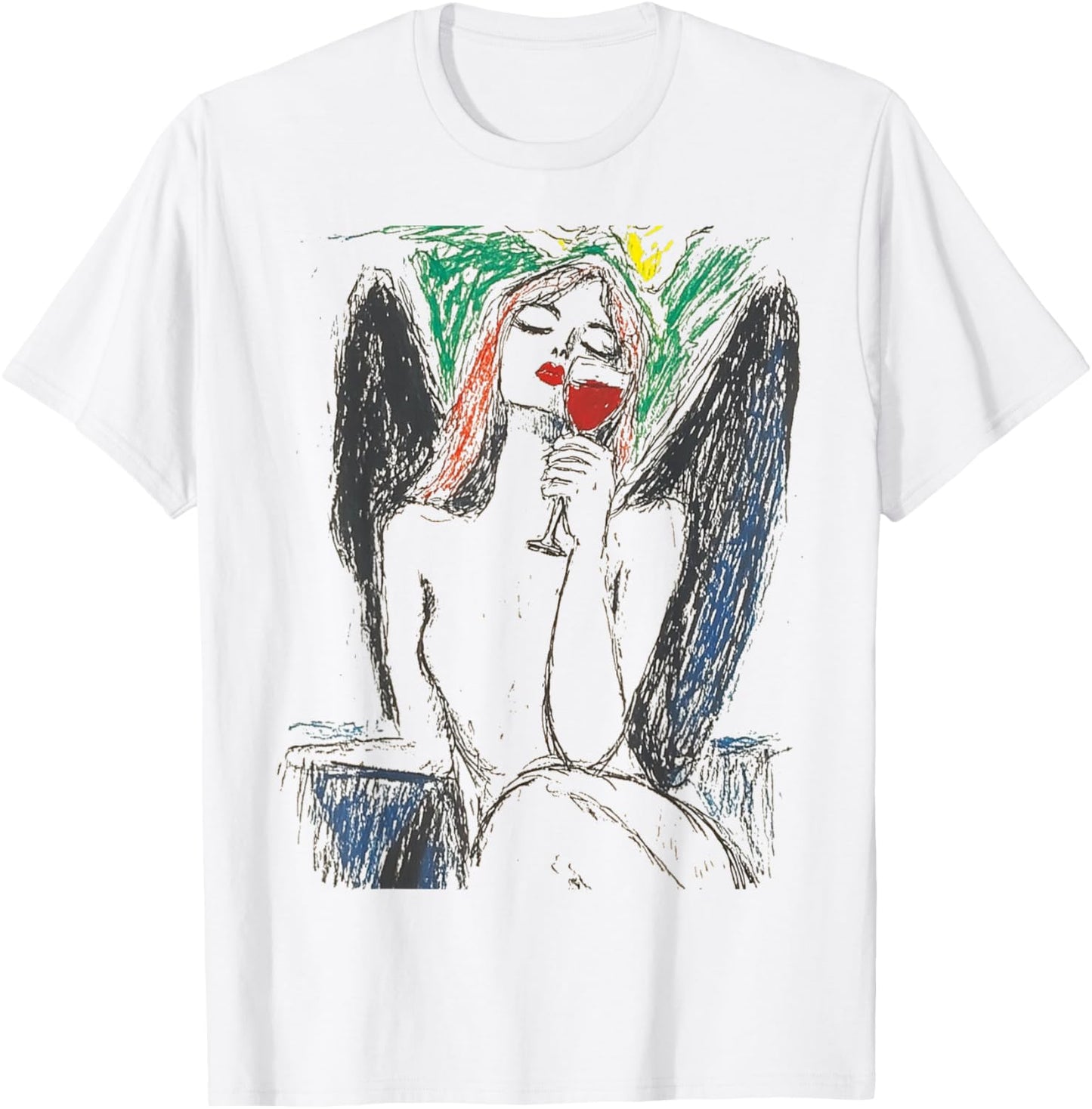 Women's Fashion Design With An Angel Drinking Wine T-Shirt - T-Shirt | White