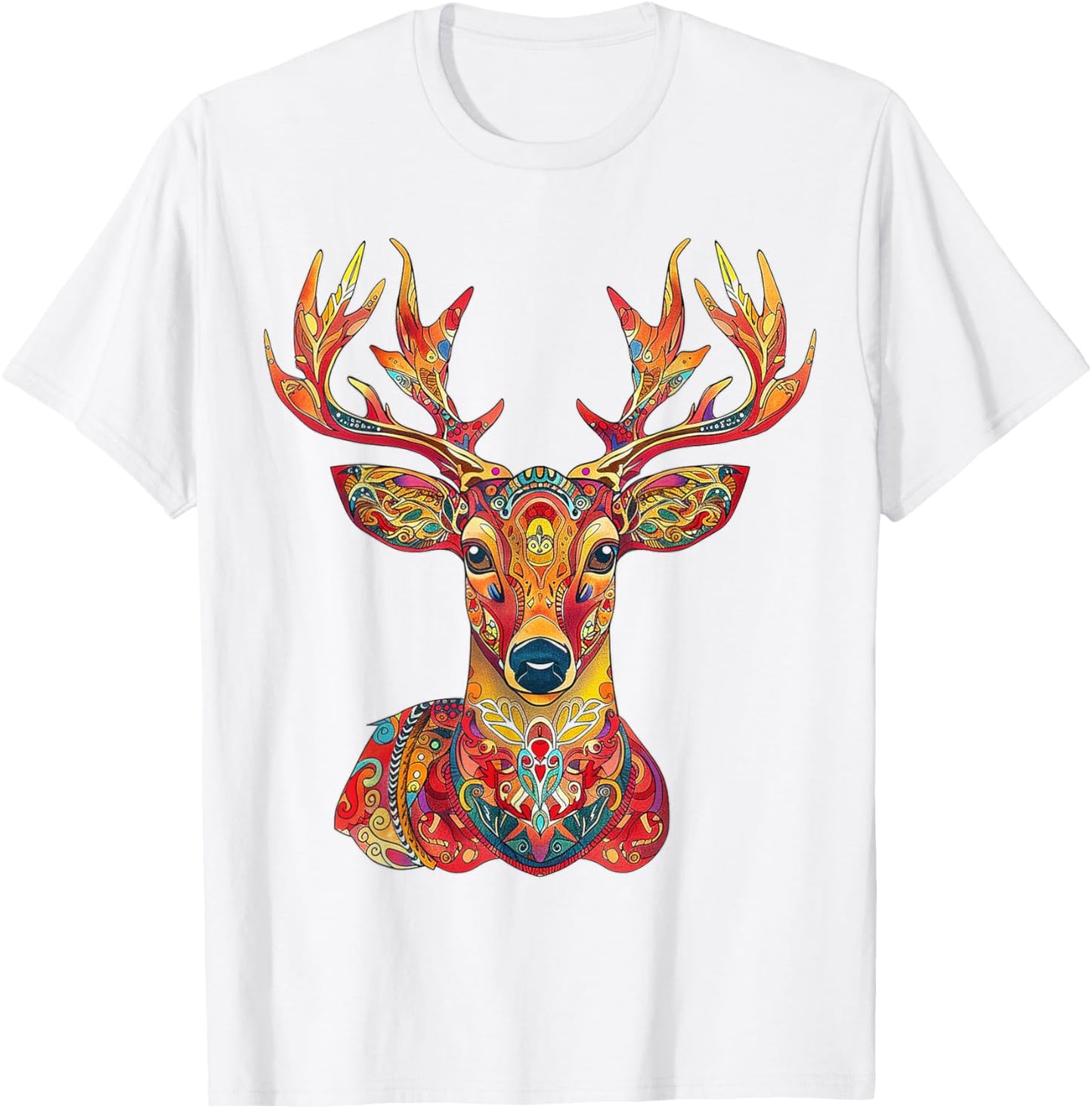 Reindeer Motif Artwork Reindeer T-Shirt - T-Shirt | White