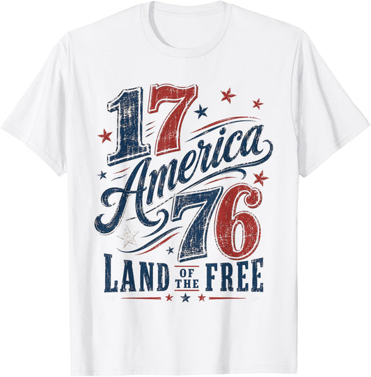 Vintage 1776 America Land of the Free Retro Patriotic T-Shirt - T-Shirt | White
