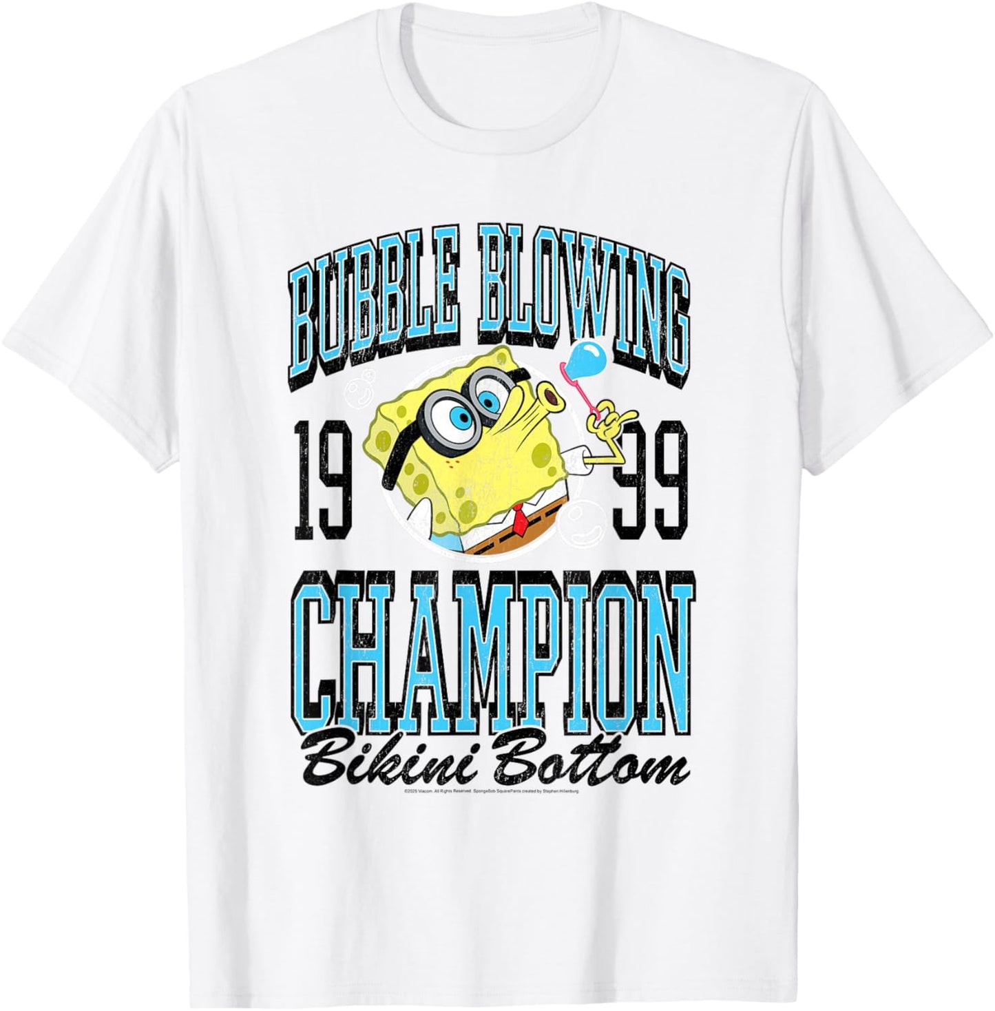 Spongebob Varsity Bubble Blowing Champ 1999 Funny Cartoon T-Shirt - T-Shirt | White