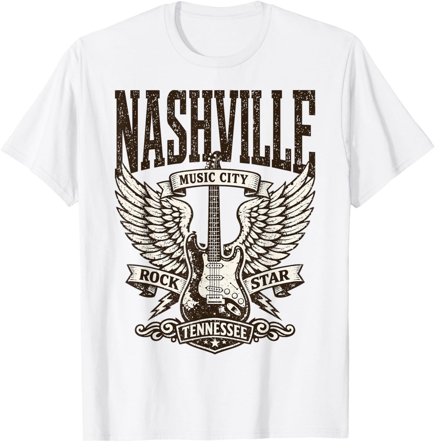 Nashville Country Music 80's Rock Star : Tennessee USA Retro T-Shirt - T-Shirt | White