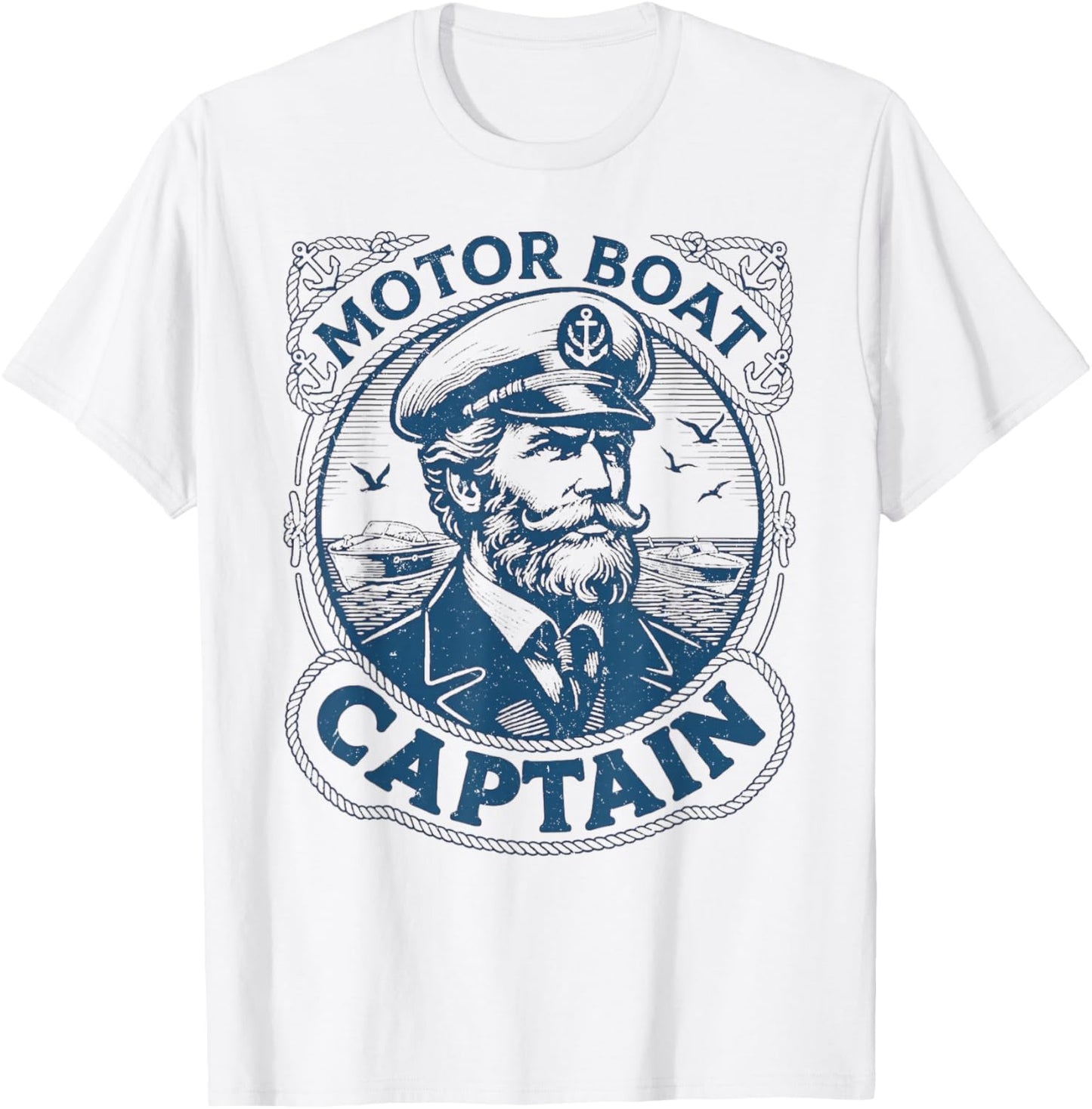 Vintage Distressed Nautical Design Funny Motor Boat Captain T-Shirt - T-Shirt | White