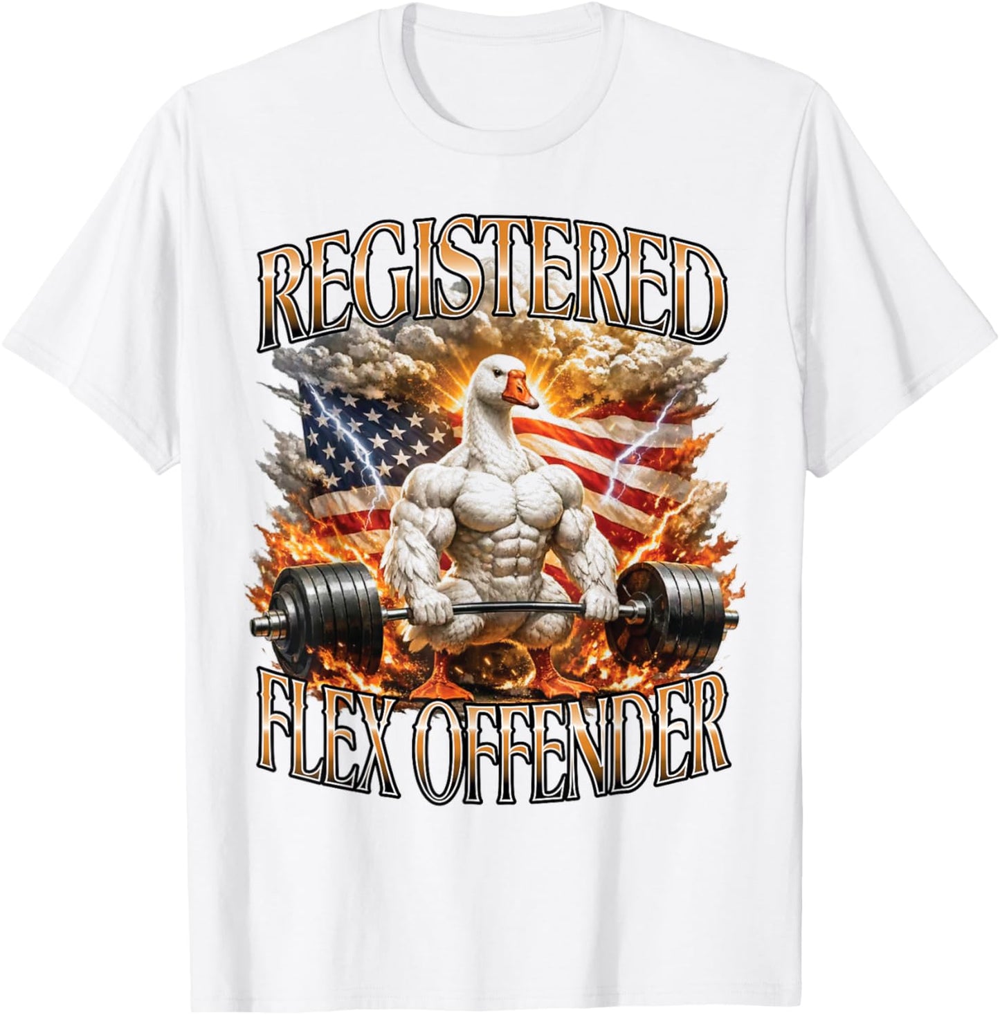 Registered Flex Offender Muscular Goose Gym Workout Bootleg T-Shirt - T-Shirt | White