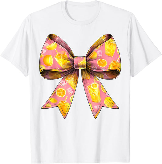 Coquette Bow Lemonade Stand Lemon Juice Pattern Girl Mom T-Shirt - T-Shirt | White