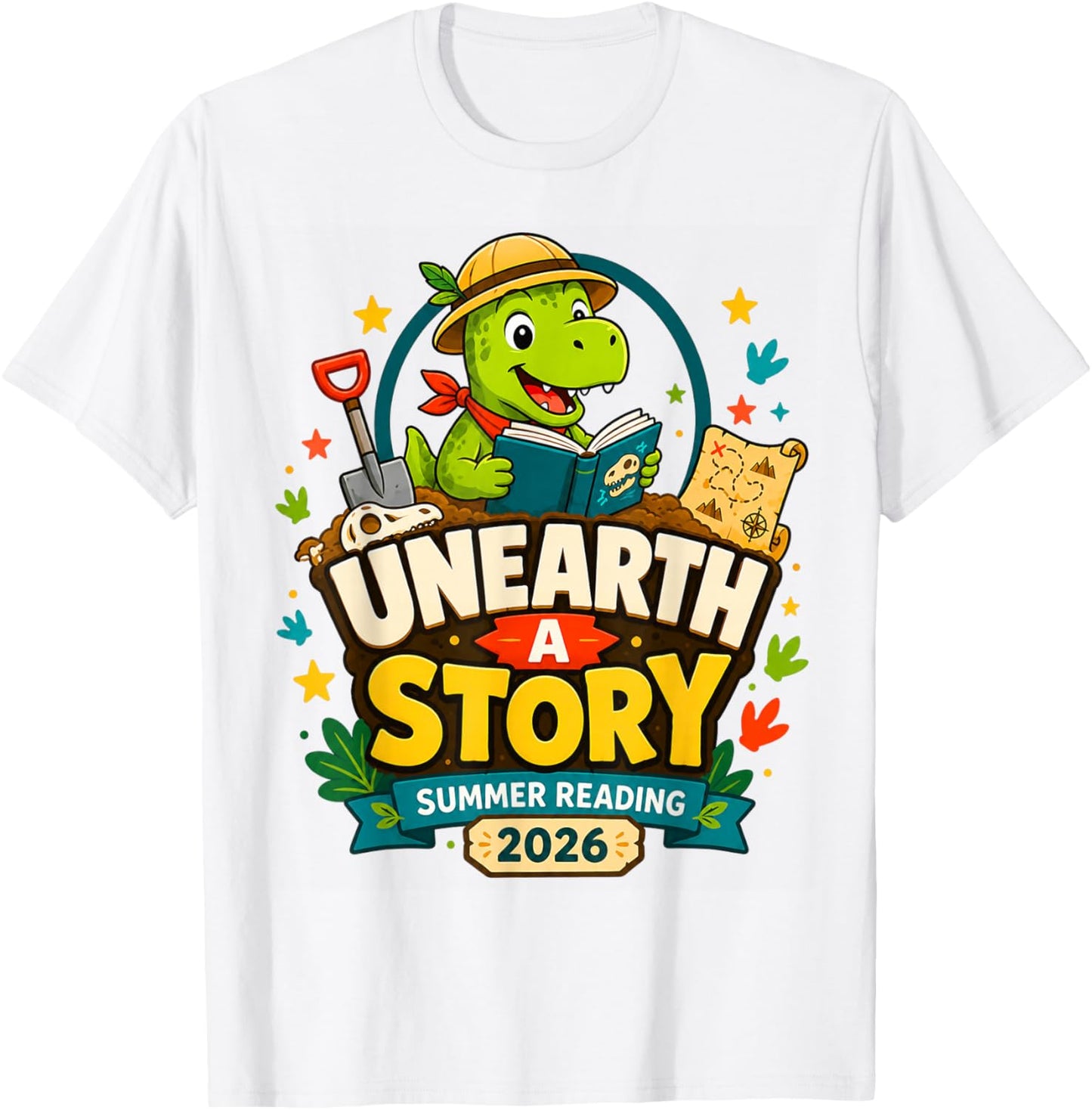 Unearth A Story Summer Reading 2026 Reading Book T-Shirt - T-Shirt | White