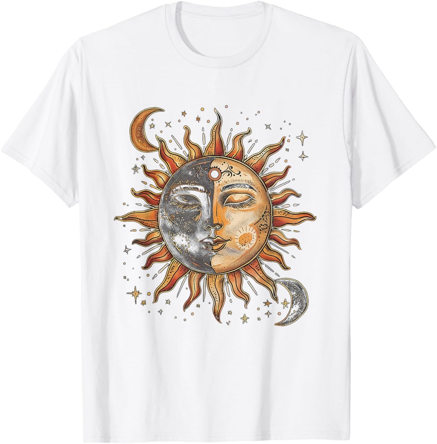 Mystic Sun and Moon Woman Mystical Flowers Aesthetic T-Shirt - T-Shirt | White