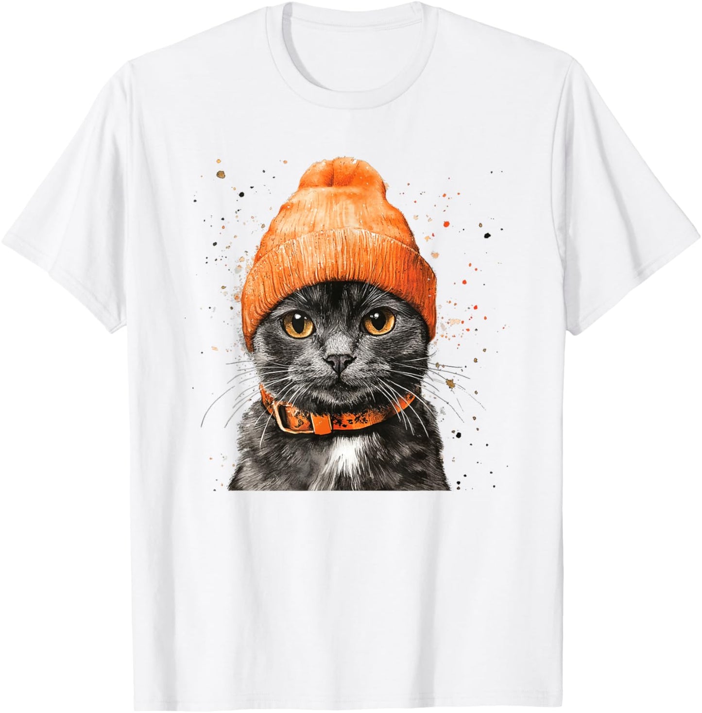 A Cat In An Orange Beanie That Looks Really Cute Men Women Kids T-Shirt - T-Shirt | White