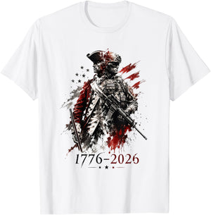 1776-2026 Patriotic Soldier 250th Anniversary 4th July T-Shirt - T-Shirt | White
