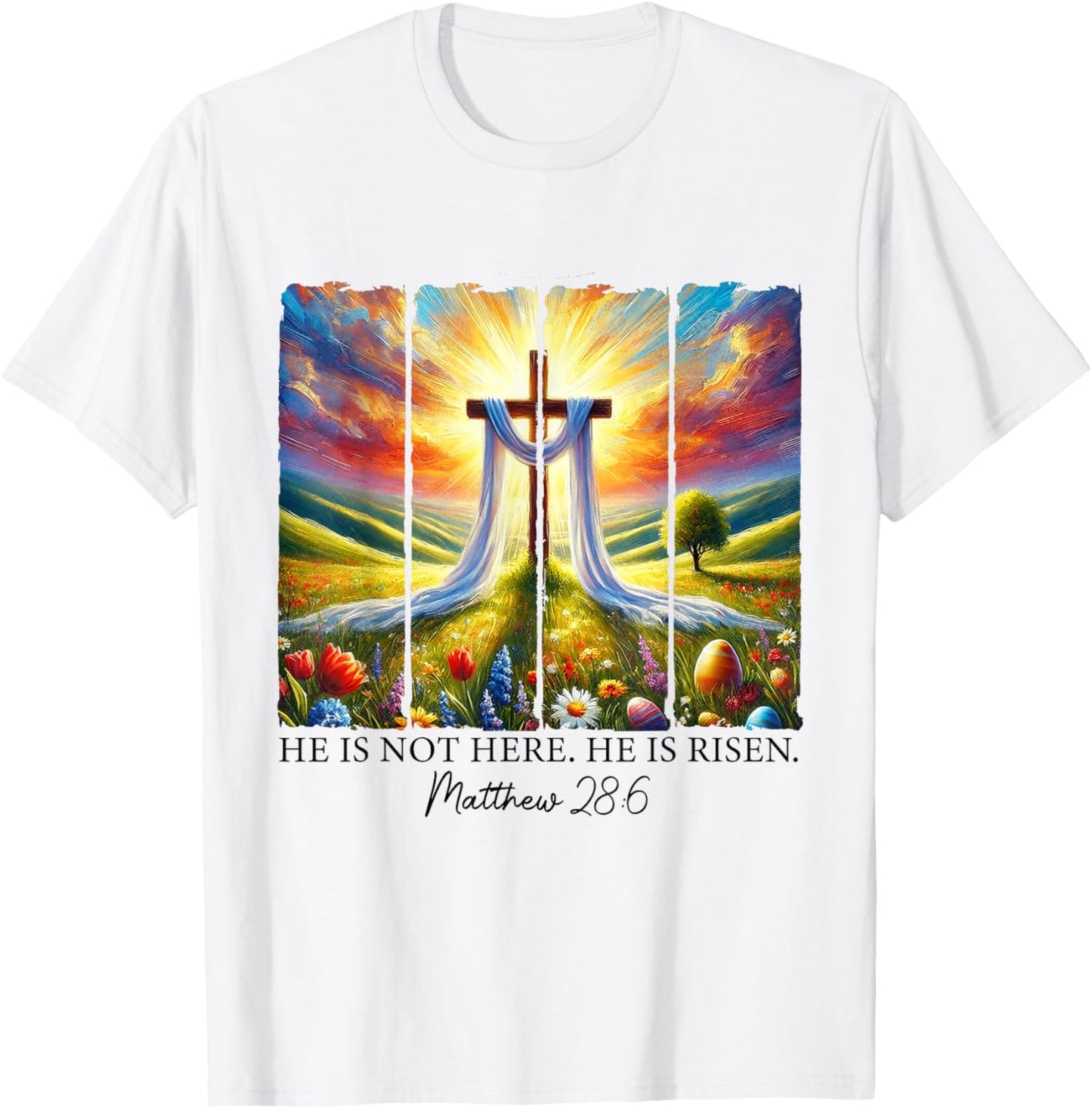 He Is Risen Cross Faith Resurrection Jesus Easter Christian T-Shirt - T-Shirt | White