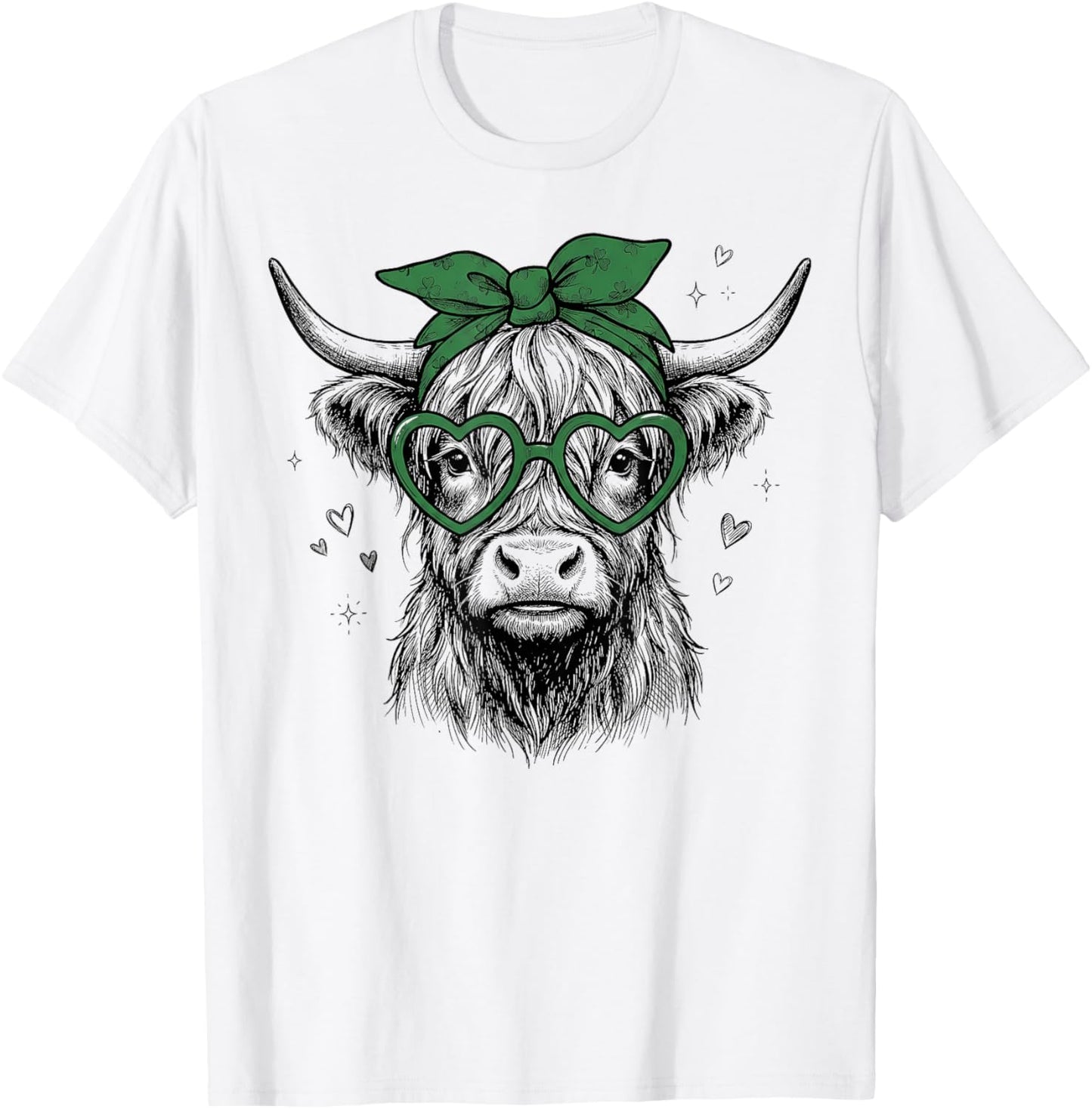 Hand Drawn Highland Cow St Patricks Day Irish Lucky T-Shirt - T-Shirt | White