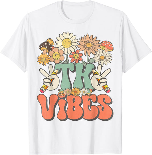 Retro Groovy Hippie Wildflower Daisy TK Teachers Girls Kids T-Shirt - T-Shirt | White