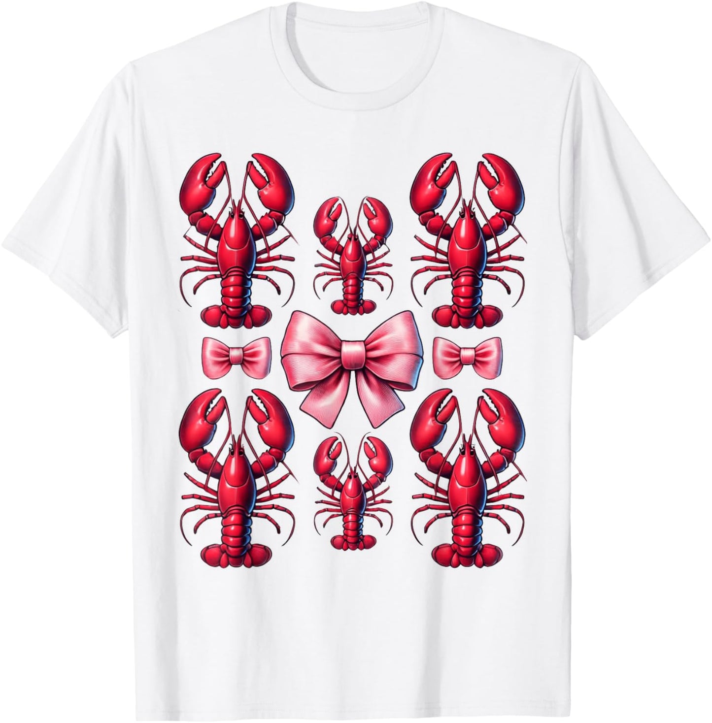 Pink Bow Cute Crawfish Crayfish Girls Women T-Shirt - T-Shirt | White