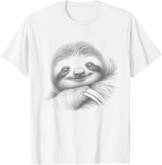 Vintage Sloth Drawing Art Design T-Shirt - T-Shirt | White