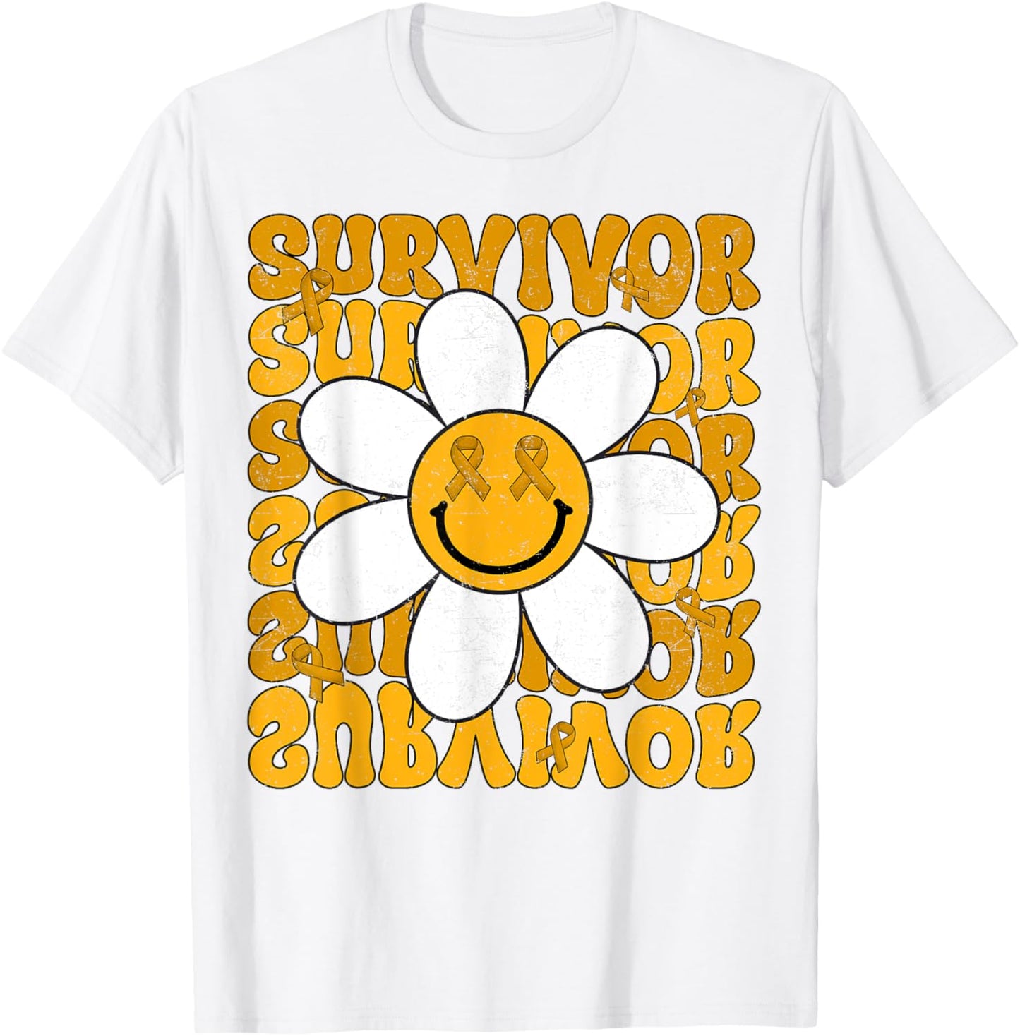 Retro Groovy Childhood Cancer Awareness Month Survivor Kids T-Shirt - T-Shirt | White
